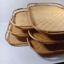 Rattan Tiki Bar Serving Trays Bamboo Woven Wicker 19x13&quot; Set 4 Vintage 1... - £39.56 GBP