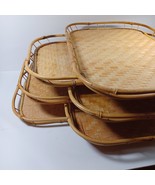 Rattan Tiki Bar Serving Trays Bamboo Woven Wicker 19x13&quot; Set 4 Vintage 1... - $940.83 MXN