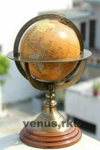 Nautical Vintage Handmade Brass 11&quot; World globe map Wooden Base Decor Item - £50.55 GBP