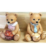 Homco Ceramic Bears #1405 Honeypot &amp; Apples Girl &amp; Boy Adorable Set See ... - £8.73 GBP