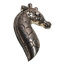 Vintage Silver Metal Giraffe Animal Brooch Pin Jewelry Clear Rhinestone Eye - £9.33 GBP