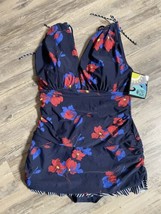 Mazu Swim Plus Size 24W Skirted One Piece Navy Floral Swimsuit Flowers Stripes - £31.11 GBP