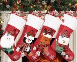 Christmas Stockings 4 Pack, 19&#39;&#39; Xmas Stockings With Snowflake Santa Sno... - £37.76 GBP