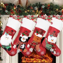 Christmas Stockings 4 Pack, 19&#39;&#39; Xmas Stockings With Snowflake Santa Snowman Rei - £38.48 GBP