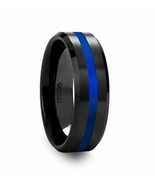 Blue Line Ring in Brushed Black Ceramic - 8mm - $159.00