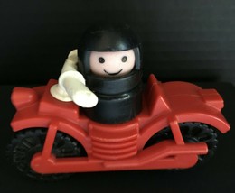 Fisher Price Vintage 1980s Little People Red Motorcycle &amp; Race Car Driver - $17.60