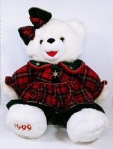 Vintage 1999 Snowflake Teddy Girl Teddy Bear Christmas Plaid Dress 23&quot; - £15.71 GBP
