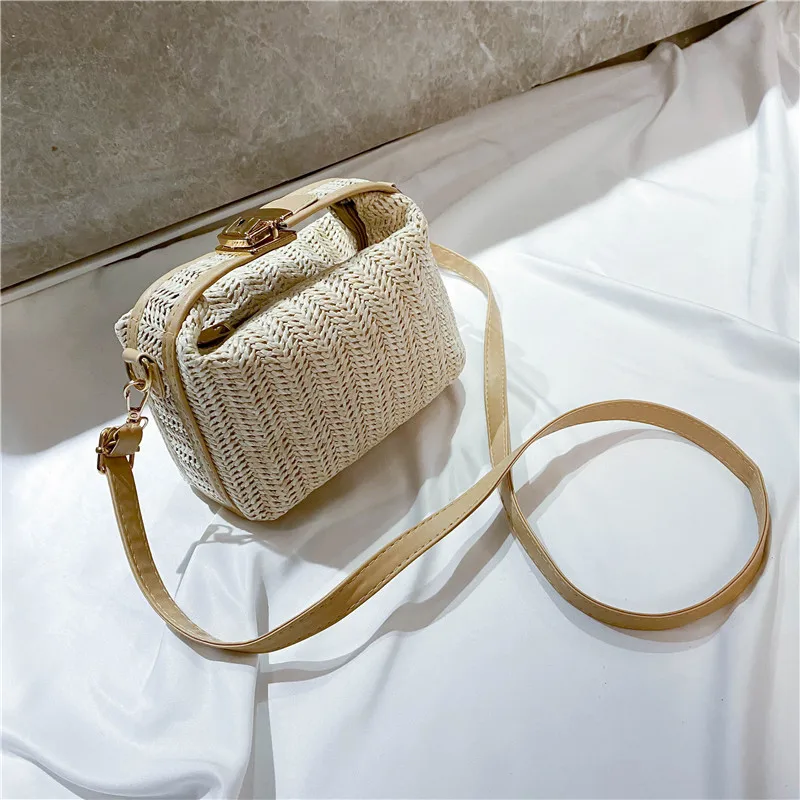 Women Woven Beige Grass Crossbody Bags Boho-chic Handbag Crochet Straw S... - £20.47 GBP