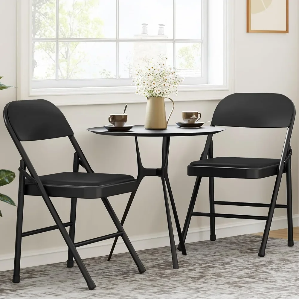 Dining chair folding chair 4-piece set, metal frame, PU upholstery, supp... - $127.62
