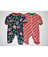 Infant Boy 0-3m Faded Glory HOLIDAY Sleeper Pajama Lot Candy Cane Moose ... - £6.31 GBP