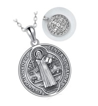 YAFEINI Saint Benedict Necklace 925 Sterling Silver NR Cross - £100.18 GBP