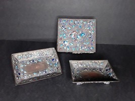 Chinese Copper Cloisonné Enamel Box and Trays smoke Set - $292.60