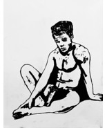 naked and alone black and white nude man. acrylic painting Gay Interest - $125.00