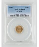 1916 McKinley Gold One Dollar Commemorative MS-64 PCGS G$1 Coin KM-144 - $31,743.03 MXN