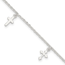 Silver Polished Cross Dangle 9in Plus 1in Ext Anklet QG4214 - £32.03 GBP