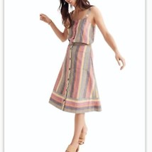 *RARE* Madewell Linen Skirt 2 Rainbow Stripe Knee Length Colorful Summer - £61.08 GBP
