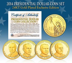 2014 MINT 24K GOLD USA PRESIDENTIAL $1 DOLLAR 4 COIN SET Completed - $21.87