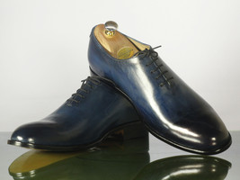 Handmade Men Blue Color Leather Wholecut Lace Up Dress Shoes, Men Designer Shoes - £116.25 GBP
