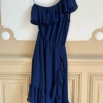Parker Blue Asymmetrical Ruffled One Shoulder Dress - $642.14 MXN