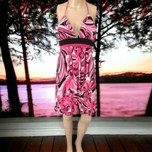 Iz Byer Halter Dress XL NEW California Tie Waist Pink Geometric Print Stretch  - £20.71 GBP