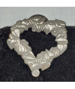 Vintage Signed LCD Pewter Heart Ivy Pin - $23.77