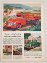 1953 Print Ad Studebaker Red Stake Truck &amp; Green Pickup Barn on Farm - $12.75