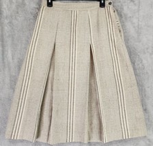 Personal Skirt Womens 12 Beige Plaid Pleated Wool Blend Vintage Midi Made In USA - £65.49 GBP