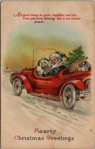 Santa Clause Blue Suit Driving Car License Dec 25th Toy Sack Postcard T19 - £10.15 GBP