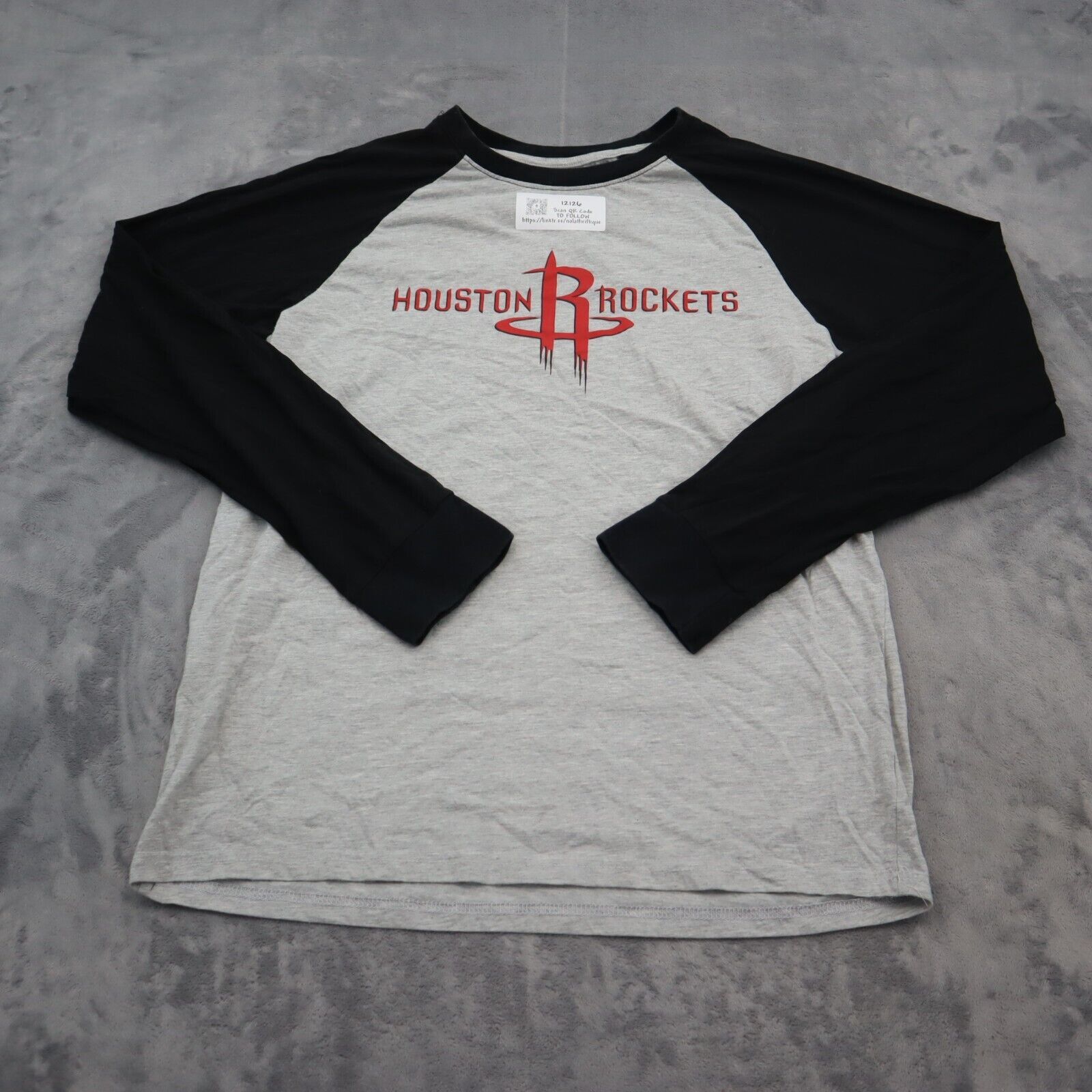 Primary image for Houston Rockets Shirt Mens Large Gray Black NBA Long Raglan Sleeve Casual Tee
