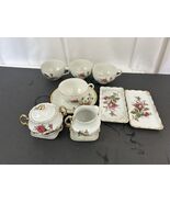 Royal Sealy Japan Vtg Tea Rose Gold  4 Cup 1 Saucer Sugar Cream 2 long P... - $571.42 MXN