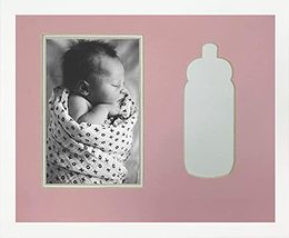 Children&#39;s Pink Baby Bottle Infant Girl White Wood Photo Frame 8x10 Holds 4x6 Ph - £22.28 GBP