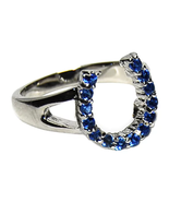 Rhodium &amp; Sapphire Horseshoe Ring Size 6 NEW - £13.53 GBP