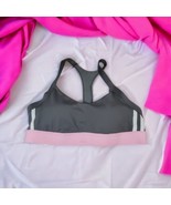 Adidas Medium Sports bra Womens Gray Pink 3 Stripes Striped Running Athl... - $13.09