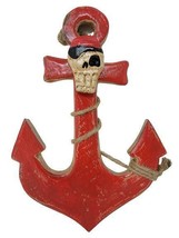 Wood Pirate Skull Anchor Nautical Beach Home Tiki Bar Wall Decor 10&quot; Blue or Red - £11.15 GBP+