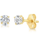 Dainty Genuine Diamond Stud Earrings in 14k Yellow Gold - Secure Butterf... - $88.21