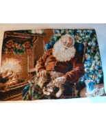 CHRISTMAS SANTA CAT WALL HANGING TAPESTRY LARGE LIGHTED FIBER OPTIC 41.5... - $48.47 CAD