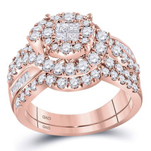 14kt Rose Gold Princess Round Diamond Bridal Wedding Engagement Ring Set - £1,929.45 GBP