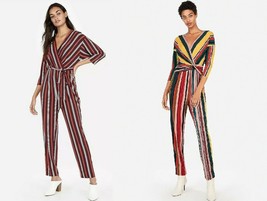 New Express Stripe Long Sleeve Twist Front Jumpsuit or Sash Tie Waist Ju... - $29.90