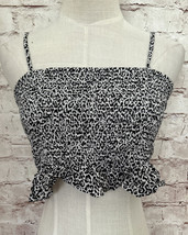 American Eagle Smocked Cami Tube Crop Top Black Beige Leopard Print Size M - £12.89 GBP