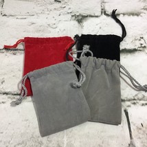 Velvet Cinch Bags Dust Covers Jewelry Pouch Lot Of 4 Gray Black Red - $9.89