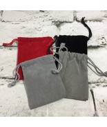 Velvet Cinch Bags Dust Covers Jewelry Pouch Lot Of 4 Gray Black Red - £7.88 GBP