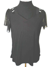 New with Tags Adele &amp; May Blouse Juniors Size XL Bling Black Chiffon Sleeves - $21.78