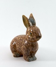 Rabbit Figurine Two Tone Spotted Brown Ceramic 5.25&quot; - £7.98 GBP