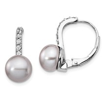Sterling Silver Freshwater Cultured Grey Pearl &amp; CZ Earrings - £58.52 GBP