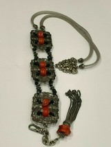 Vintage Metal and Coral Black Tektite Stone Beads Belt - £93.95 GBP