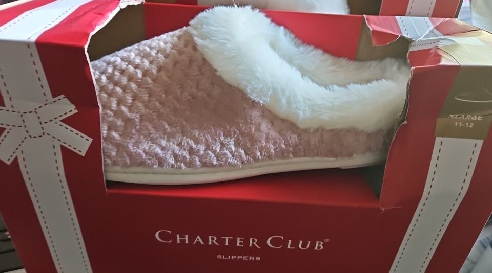 Charter Club Womens Faux-Fur-Trim Boxed Slippers Chalky Rose XL 11-12 Ne... - $17.00