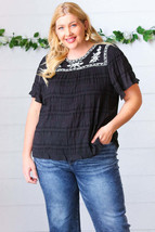 Black Embroidered Smocked Top - £20.45 GBP