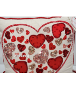 Hearts &amp; Kisses Valentines Red Pink Beaded Hearts Thow Pillow 12&quot; x 12&quot; - £27.68 GBP