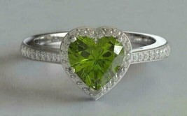 3Ct Heart Cut Lab-Created Peridot Women Engagement Ring 14k White Gold Plated - £111.12 GBP