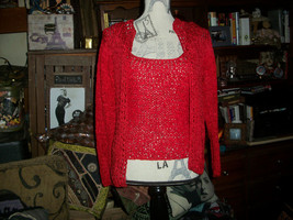 LORNA ADAMS Vintage Beautiful Fire Engine Red Weaved Cardigan Set Size S - £31.31 GBP